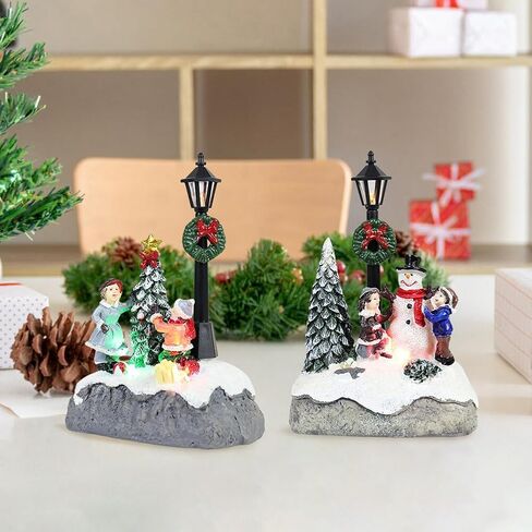 Christmas Town Village Decorations, Battery Operated Resin Christmas Scene Village Houses Town with LED Light Christmas Ornament in Kuwait