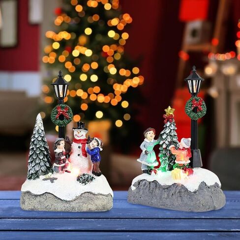 Christmas Town Village Decorations, Battery Operated Resin Christmas Scene Village Houses Town with LED Light Christmas Ornament in Kuwait