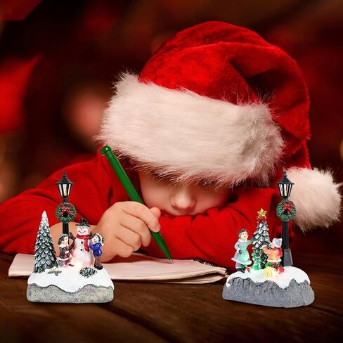 Christmas Town Village Decorations, Battery Operated Resin Christmas Scene Village Houses Town with LED Light Christmas Ornament in Kuwait
