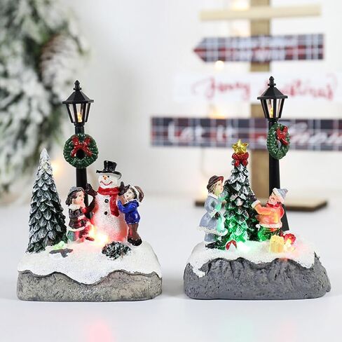 Christmas Town Village Decorations, Battery Operated Resin Christmas Scene Village Houses Town with LED Light Christmas Ornament in Kuwait