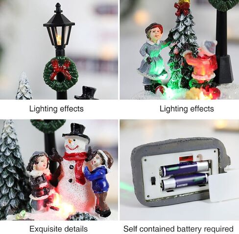 Christmas Town Village Decorations, Battery Operated Resin Christmas Scene Village Houses Town with LED Light Christmas Ornament in Kuwait