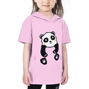 Girts Boys Tees with Zipper Pocket, Cute Panda Cotton T-Shirt Short Sleeve Tops for Kids，UV Protection Hoodies 3-10 Years