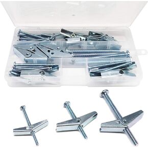 22 Pieces Heavy Duty Drywall Ceiling TV Anchors Toggle Bolt Assortment Kit, 1/8" 1/4" 3/16" Spring Loaded Hollow Wall Inserted Bolt Wing Nuts