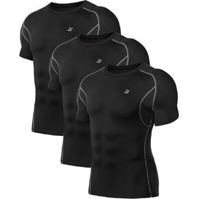 مجموعة من 3 قمصان رجالية مضغوطة بأكمام قصيرة من Roadbox، تي شيرت شبكي بطبقة أساسية تحت الإبط للتمرين في صالة الألعاب الرياضية in Kuwait