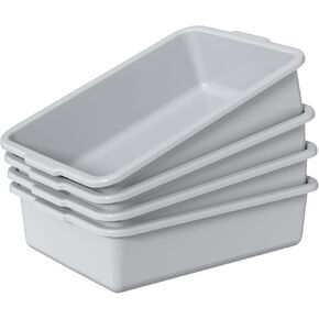 13 L Commercial Plastic Bus Box, Plastic Utility Bus Tub, Gray, 4 Packs