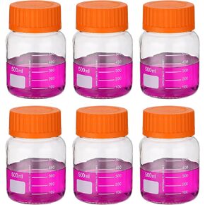 PATIKIL 6 Pack Reagent Media Storage Bottles, 150ml Borosilicate Glass Wide Mouth Graduated Round Bottles with GL32 Blue Screw Cap for Lab Water Reagent Liquids, Clear