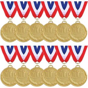 MVP Awards Medals for Kids Adults, 12-Pack Gold Metals Awards Medal for Kid’s Sports Basketball Soccer Football Baseball Softball Team Participation Trophies, Soccer Party Favors, 2 Inches