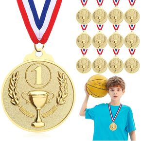 12 Pcs Gold Medals for Awards, 1st Place Winner Award Medal for Kids Adults Soccer Football Baseball Medals, Metal Award Medals with Neck Ribbons for Sports, Tournaments, Competitions, 2 inch
