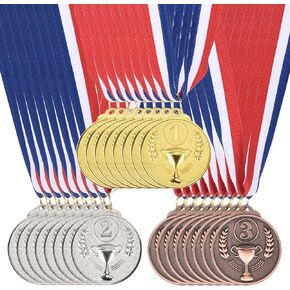 PATIKIL 24 Pieces Gold Silver Bronze Award Metals, 2 Inch Award Medals 1st 2nd 3rd Prize with Neck Ribbon for Games Sports Competitions