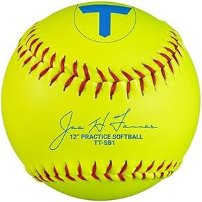 TANNER Tee 12 Inch Softballs 1/2 Dozen (6 ea) Practice Softballs with Synthetic Yellow Leather Cover, Red Stitching, and Poly Core Center for Fastpitch Softball and Slowpitch Softball