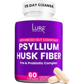 LURE Essentials Psyllium Husk Capsules for Colon Cleanse - Prebiotic and Probiotic Fiber