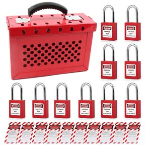 Lockout Tagout Lock Box Loto Box Kit Safety Padlock Box and 10 Loto locks and 10 Lockout tags for Alamanda Lock Out Tag Out Station