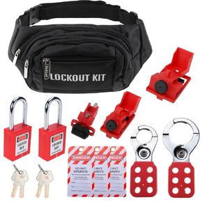 Lockout Tagout Kit - Group Lockout Hasps, Clamp-On Circuit Breaker Lockouts, Loto Tags, Universal Multi- Pole Breaker, Safety Padlocks with Bag