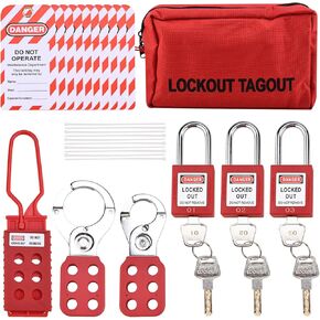 Lockout Tagout Kit - Group Lockout Hasps, Clamp-On Circuit Breaker Lockouts, Loto Tags, Universal Multi- Pole Breaker, Safety Padlocks with Bag