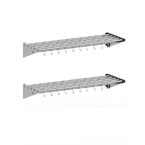 RIEDHOFF 2 Pack Metal Kitchen Rack for Storage and Organization, [NSF Certified] 12" x 36" Stainless Steel Wall mount Shelf with 10 S Hooks for Hanging Pots, Pans, Cookware in Home and Restaurant