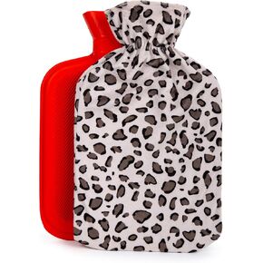 Bodico Cute Leopard Print Novelty Gift Cozy Hot Water Bottle with Cover-1.7L, Brown-Perfect for Winter Season, Heating Pad to Relieve Pain for Muscles,Stress and Cramps