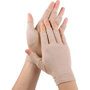 VOSAREA Women Sunscreen Fingerless Gloves UV Protection Half Finger Gloves Outdoor Gloves for Cycling Driving Riding Fishing Golfing Outdoor Activities (Khaki)