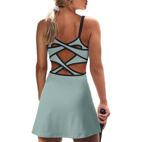 SENSERISE Womens Tennis Dress Built in Shorts & Bra Workout Skort Dress Athletic Golf Criss Cross Back Dress