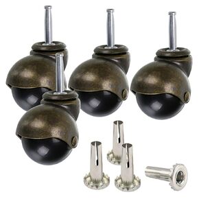 4 Pcs 2" Stem Casters, Antique Ball Caster Wheel with Insert Sockets Replacement for Sofa, Old Chair, Cabinet Furniture (Mounting Stem: 8mm x 38mm)