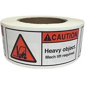 MR Label Company Caution Heavy Object Mech Lift Required Rolls