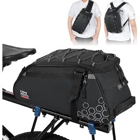 KEMIMOTO Rear Bike Rack Bag - 13L Waterproof 3 IN 1 Trunk Bag Zippered Bike Backpack Shoulder Bag for Road Mountain City Bikes Ebikes - Multifunctional Bicycle Bag for Commute Outdoor Cycling