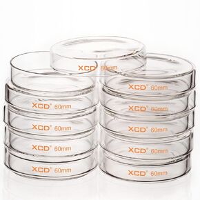 XCD Glass Petri Dishes, 10 Pack Borosilicate Glass Cell Culture Dishes Autoclavable Lab Dishes with Clear Lid for Laboratory Use, 90x20 mm