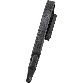 Walker & Williams LIC-12 Black Padded Guitar Strap with Christian Tooling And Cross