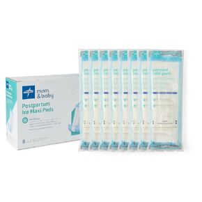 Medline 2-in-1 Absorbent Perineal Pad and Instant Cold Ice Packs for Postpartum Care (8 Count). Ready-to-use Essential for After Delivery, Maternity, Postpartum Care
