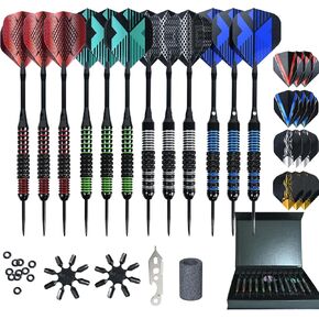 12pcs Steel Tip Darts Set Metal Dart and Flights Set Gift Pack Black