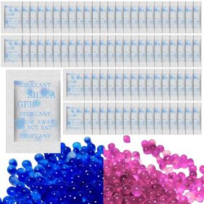 300 Pcs 50 Gram Silica Gel Packets Silica Gel Packs with Blue Indicating Beads Desiccant Packs for Storage Moisture Absorber Packs Reusable Moisture Absorbers for Electronics, Clothes Shoes