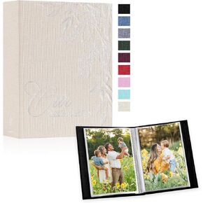 Lanpn Photo Albums 4x6 100 Photos 2 Packs Slip in, Linen Hardcover Small Mini Capacity OURMEMORIES Photobook Photo Book Each Pack holds 100 Vertical Photos (Beige)