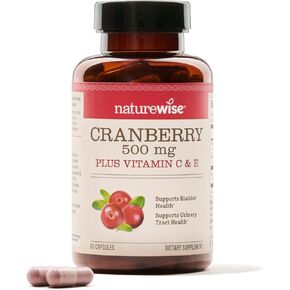 NatureWise Cranberry Extract Pills - 12,500mg* Cranberries with Vitamin C & E - Cleansing Urinary Tract & Bladder, Immune Support - Vegan, Non-GMO, Sugar-Free - 60 Capsules[1-Month Supply]