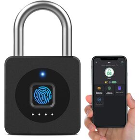 eLinkSmart Fingerprint Padlock, Keyless Biometric Gym Locker Lock, Medium-Sized Electronic Digital Bluetooth App Control Smart Pad Lock for Locker Outdoor Fence Gate Storage Pool Shed - Black