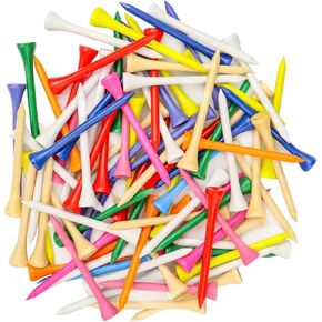 Multiple Coloured Painted-on Designs Golf Tees Pack of 100,Natural Bamboo Colorful Golf Tees Size 2-3/4 inch and 1-1/2 inch Mixed Package