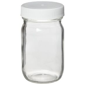 Wheaton W216929 Standard Wide Mouth Bottle, Clear Glass, Capacity 4oz With 48-400 White Polypropylene PTFE Faced Polyethylene Lined Screw Cap, Diameter 52mm x 84mm (Case Of 24)