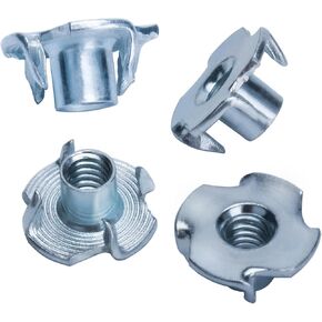 1/4"-20 T-Nuts (100 Pack), T-Nut 4 Pronged Tee Nut Zinc Plated Steel, Durable Threaded Insert Tee Nut for Wood, Rock Climbing Holds, Cabinetry,Furniture (1/4)