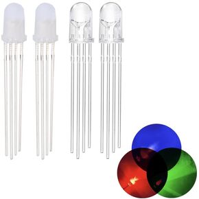 100pcs 5mm RGB LED Emitting Diode Micro Indicator Red Green Blue Multicolor Common Anode Cathode DIY PCB Circuit Bulb (5mm Diffused Anode RGB 100pcs)