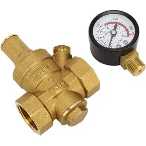 Water Pressure Regulator Valve, DN20 Brass Adjustable Water Control Pressure Regulator Reducer with Gauge Meter