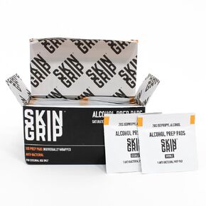 Skin Grip Alcohol Prep Pads – 100 Count of Individually Wrapped Wipes, Saturated with 70% Isopropyl Alcohol – Helps Prep Skin for Injections & Device Application, Must-Have for First-Aid Kits