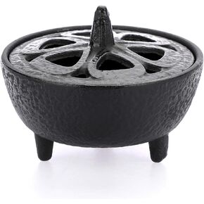 JUXYES Vintage Tripod Incense Burner Holder with Lid, Cast Iron Incense Holder Metal Cauldron Censer Antique Cone Coil Incense Burner Holder for Incense Resins, Cones or Wax Melts