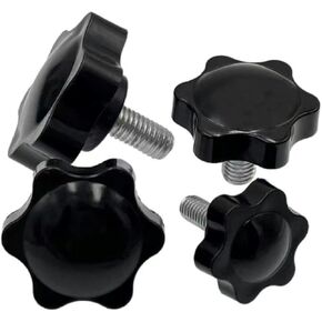 4 Pieces Black Star Hand Knob, 1/4"-20 x 0.63“ Threaded Post Black Plastic Hex Shaped Clamping Knob Handle，Knobs and Hand Wheels