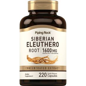 Piping Rock Siberian Eleuthero Root Capsules 1600mg | 220 Count | Concentrated Herbal Extract | Non-GMO, Gluten Free Supplement