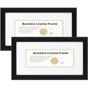 Schliersee 5x10 Standard Business License Frames Set of 2, Bank Check Frame 3x7.5 with Mat, High Definition Real Glass, Black Picture Frame Wall Display Picture Certificate or Retail Licenses, 2Packs