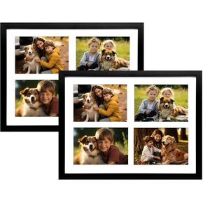 إطار صورة Frametory، مقاس 8.5x11 - مصمم لعرض الصور 2 5x7 مع حصيرة أو 8.5x11 بدون حصيرة - قالب عريض - أجهزة تثبيت على الحائط مثبتة مسبقًا (أسود، عبوة واحدة) in Kuwait