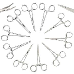 OdontoMed2011 10 Assorted Hemostat Mosquito Straight and Curved Multipurpose Locking Tweezer Clamps Serrated 5", Hemostats for Nurses, Fishing Forceps, Crafts and Hobby