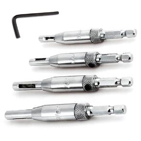 Self Centering Drill Bit Set, 4 PCS HSS Self-Centering Hinge Tapper Core Drill Bit Set, Woodworking Tools and Accessories 5/64", 7/64", 9/64", 11/64"
