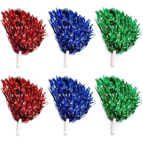 6 Pieces Pom Poms Cheerleading, Cheerleader Pom Poms Hand Flowers with Handle for Children Adults Sports Meeting Sports Competition Holiday Celebration