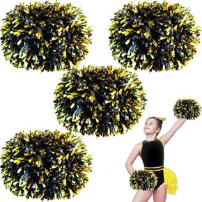 4Pcs Rainbow Colorful Cheerleading Pom Poms for Kids,HOLENGS 2 Pair Plastic Cheerleader Pom Poms with Baton Handle, Squad Pompoms for Boy Girl School Team Spirit Sports Cheering Game （Blue）