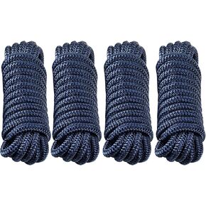 Amarine Made Dock Lines, 4pcs Boat Dock Lines 1/2" X 20’, 12" Eyelet Double-Braided Boat Lines Docking 968lbs Working Load, Nylon Dock Ropes with 4840lbs Strength, for Boat Outdoor Activities, Blue