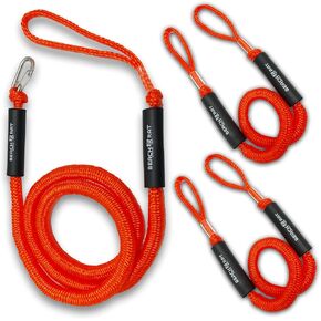 Beach Rat Bungee (1) Boat Anchor Line (2) Dock Line Kit - 7-14' Boat Anchor Bungee & 4-5.5' Dock Line Bungees - Reduces Shock to Anchors, Docks, Cleats & Pylons - Boat Rope That Stretches (Black)